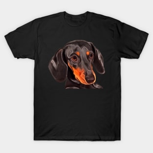 Natural Ear Cute Sad Doberman Puppy Watercolor Painting T-Shirt